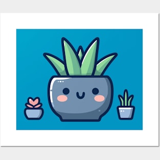 Cute Succulent Plant in a Pot | Kawaii Cactus House Plant in Cutesy Style Posters and Art